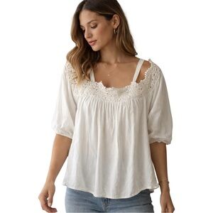 Love on a Hanger White Smocked Ruffled Blouse
